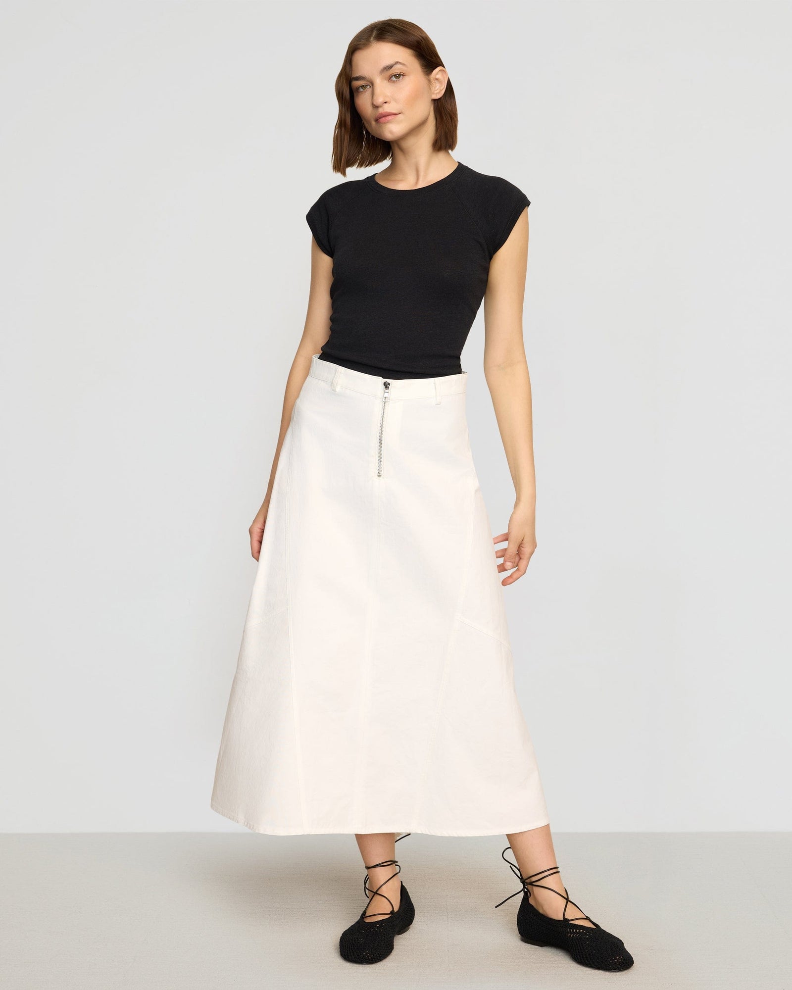 Nava Cotton Twill Flared Skirt | White