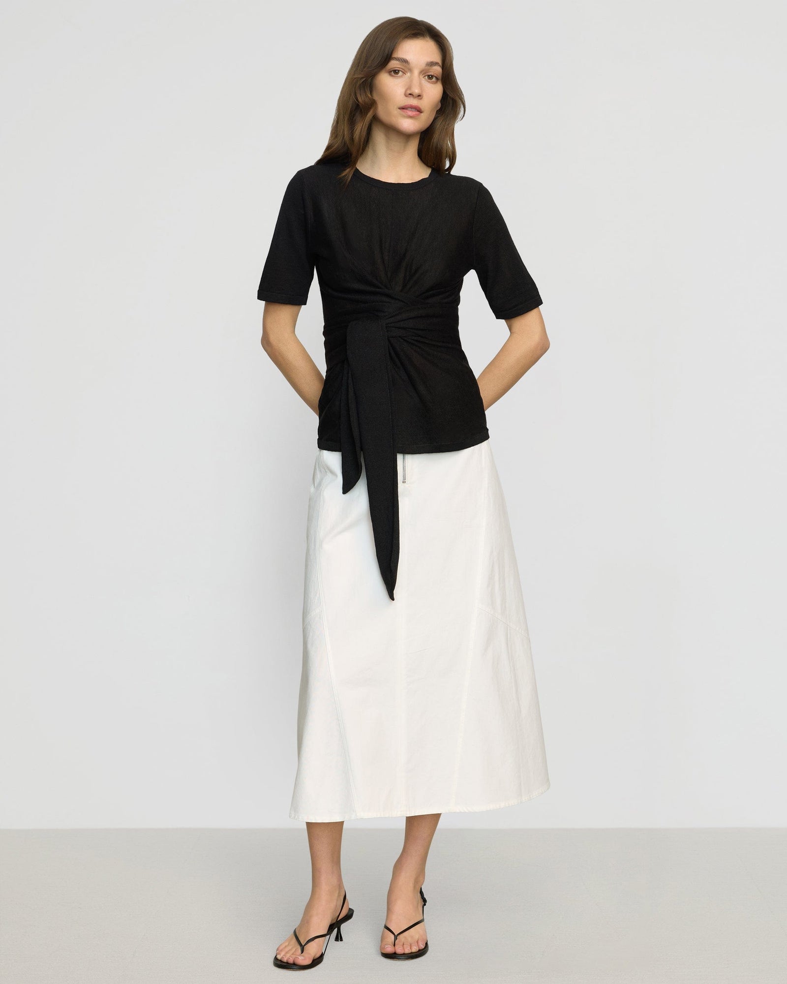 Nava Cotton Twill Flared Skirt | White