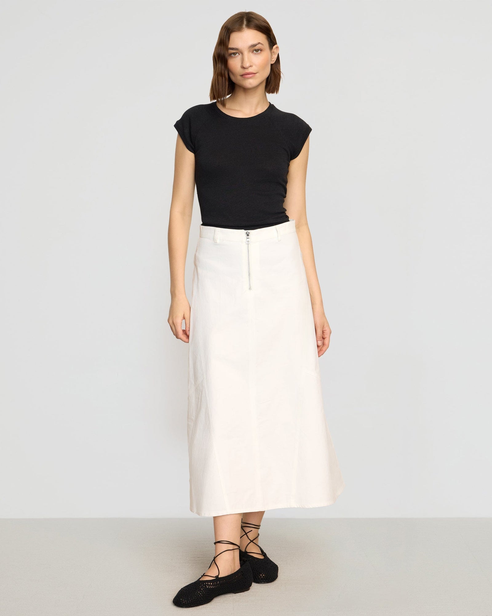 Nava Cotton Twill Flared Skirt | White