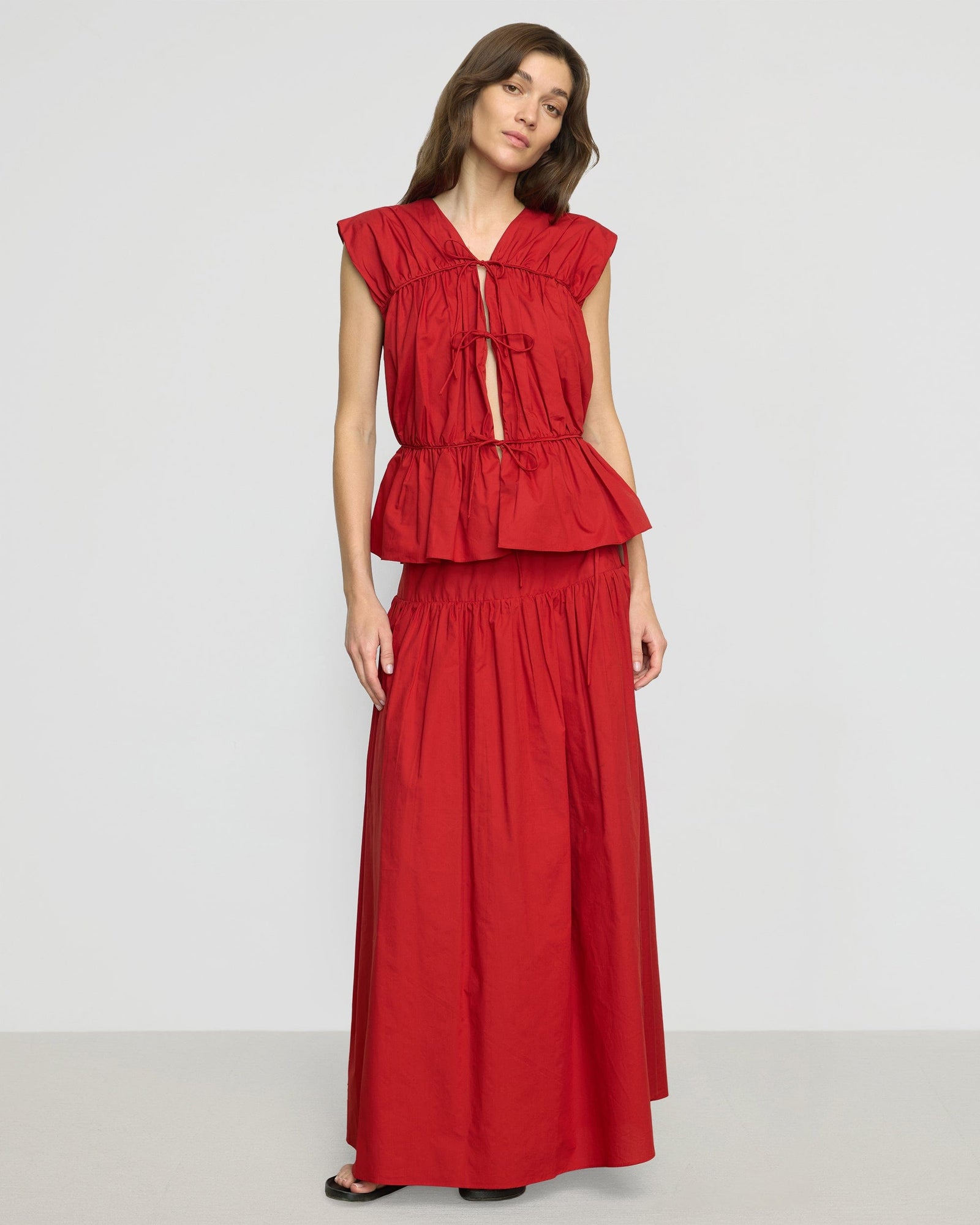 Neha Tie-Front Organic Cotton Blouse | Poppy