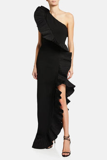 ONE33 SOCIAL | The Mercer Black Pleated Ruffle Gown | Black