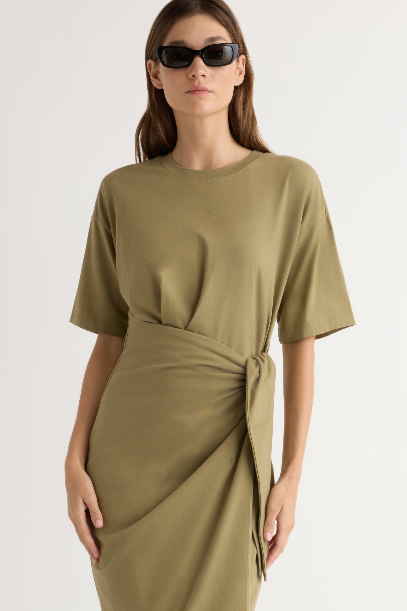 Noa Organic Cotton T-Shirt Wrap Dress | Khaki Green