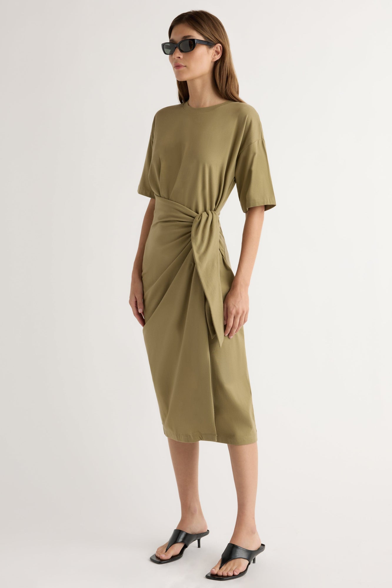 Noa Organic Cotton T-Shirt Wrap Dress | Khaki Green
