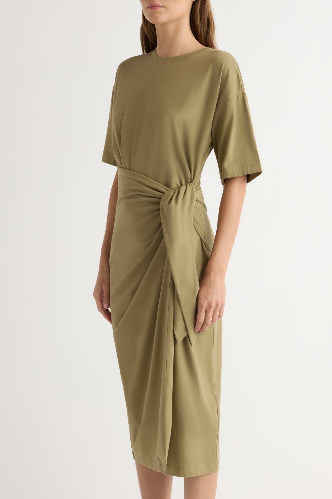 Noa Organic Cotton T-Shirt Wrap Dress | Khaki Green