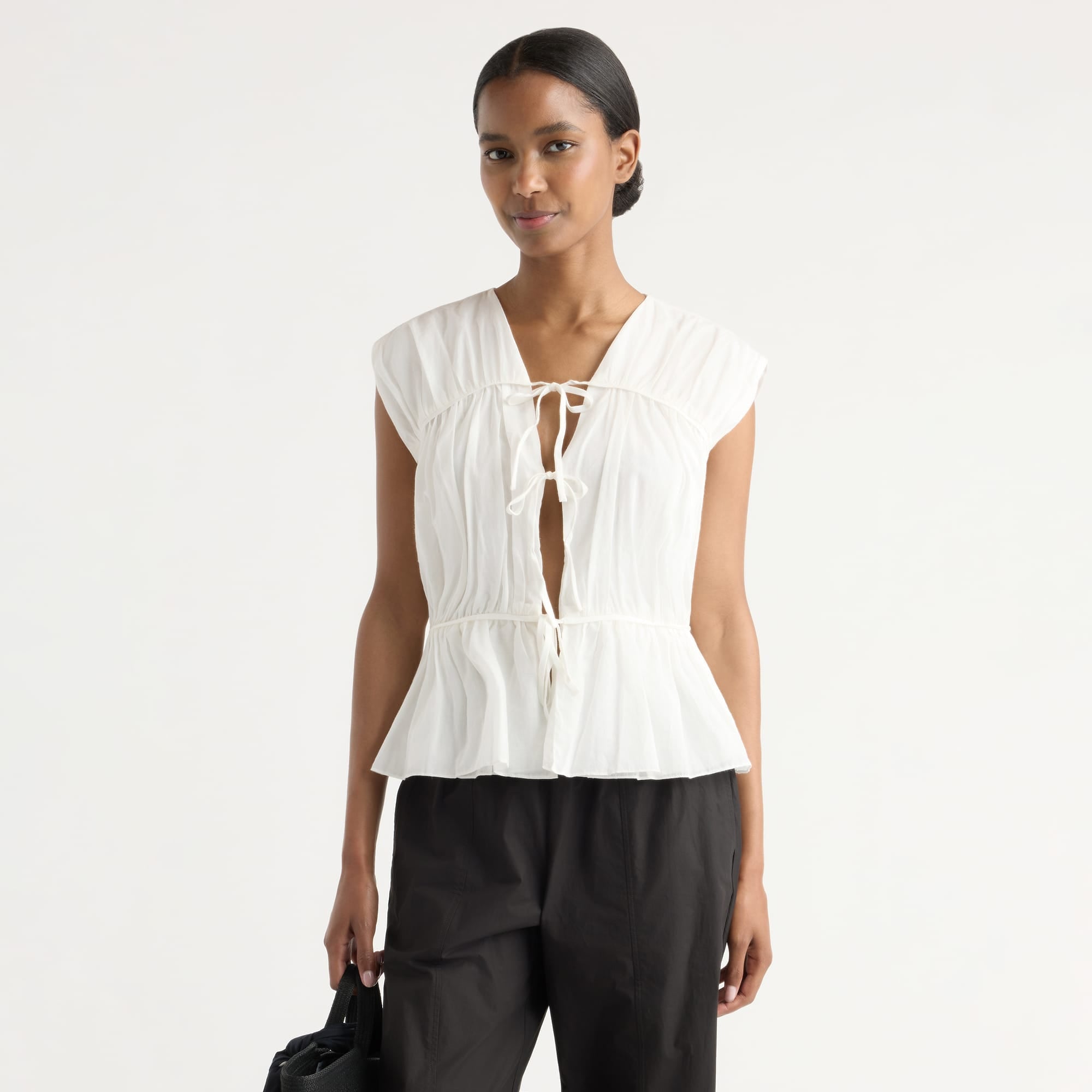 Isilda | Norah Tie-Front Organic Cotton Blouse in Size Extra Small