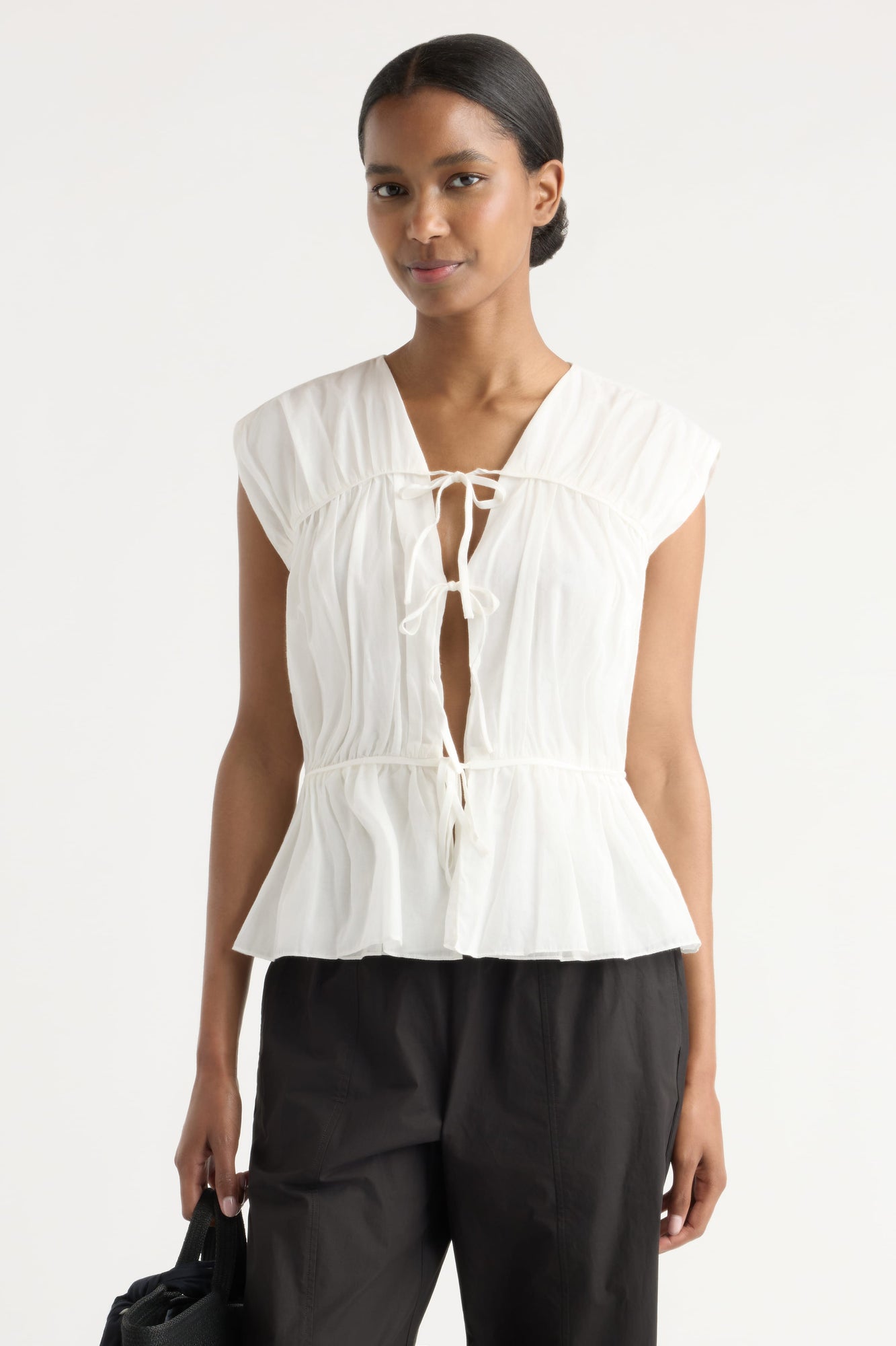 Isilda | Norah Tie-Front Organic Cotton Blouse in Size Extra Small
