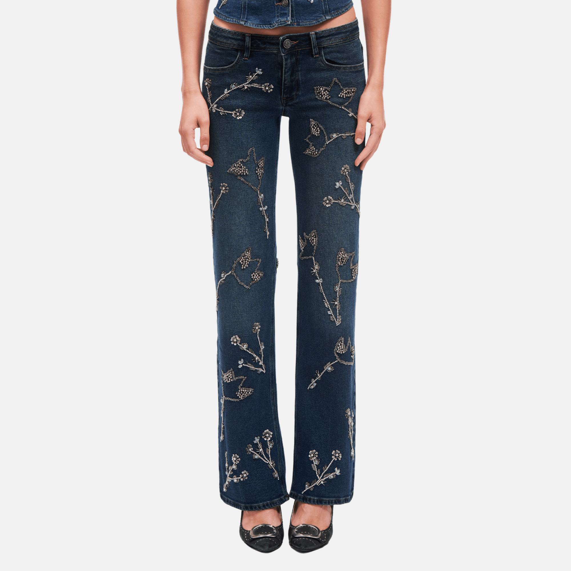 OW Collection NOVA Embellished Denim Jeans Jeans 205 - Dark Wash Denim