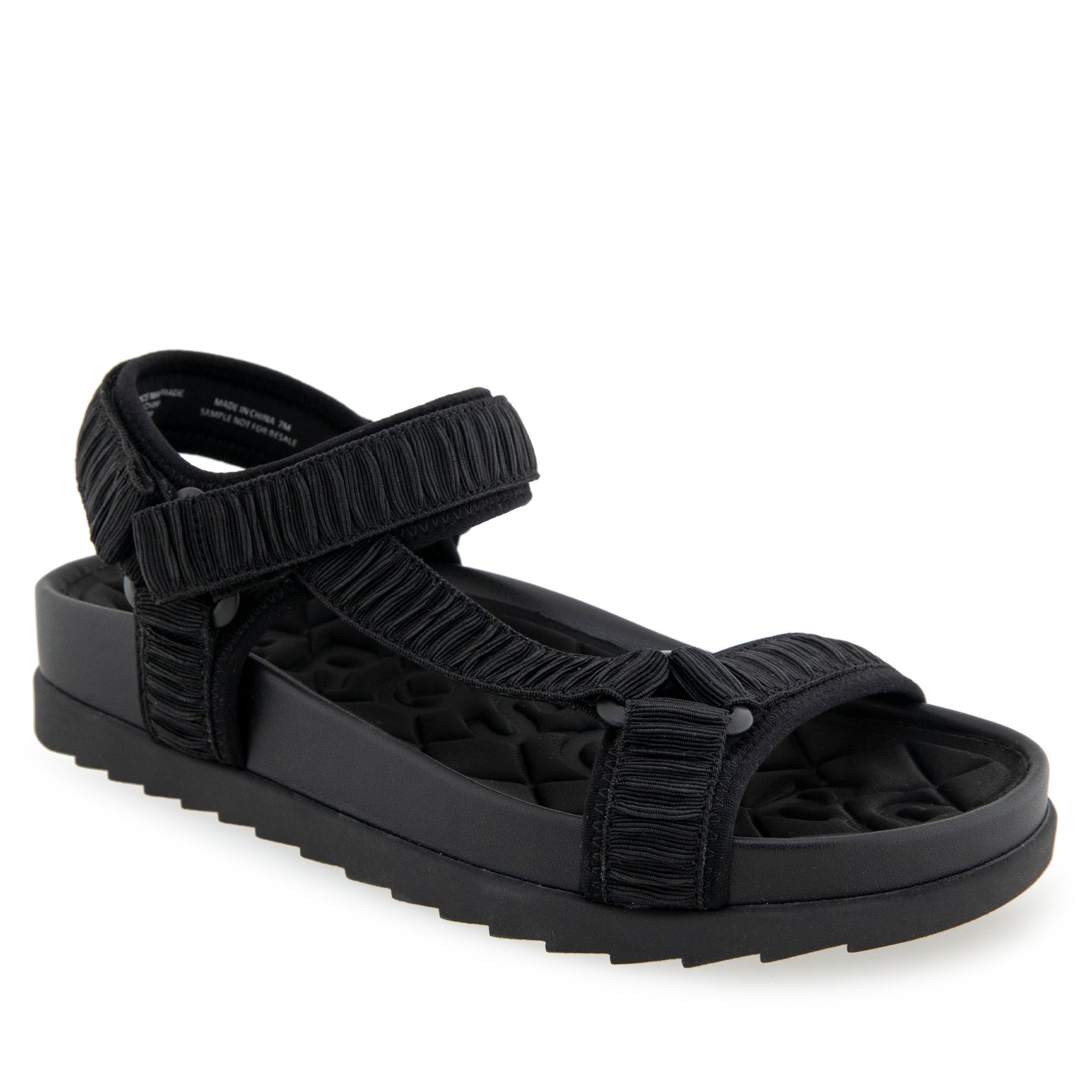 Latoya Sandal Footbed | Black Rouched Elastic Fabric
