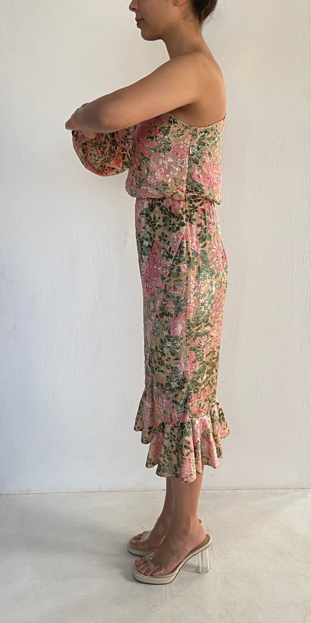 One-Shoulder Midi Dress | Pink/Green