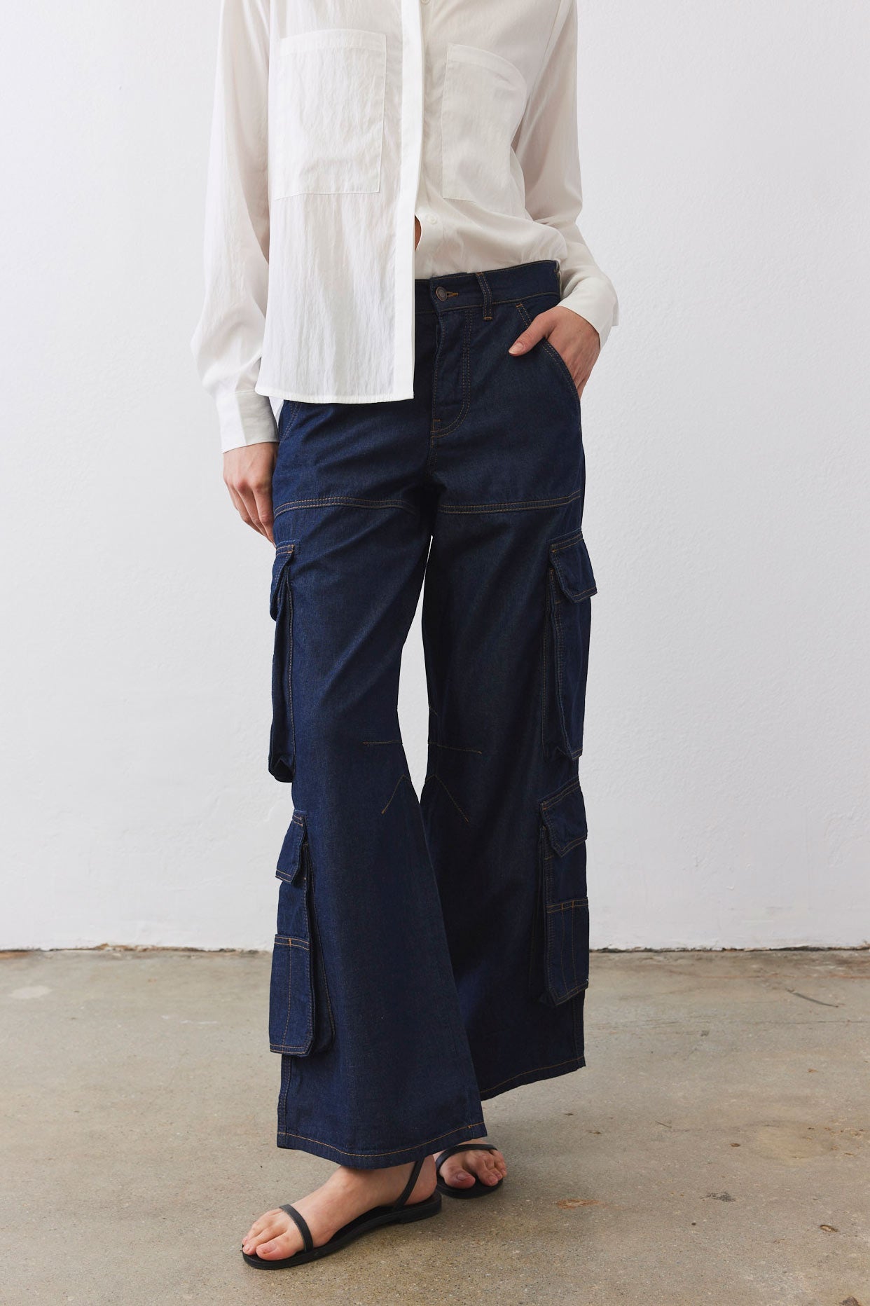 The Off Duty Light Denim Cargo Pants | Dark Wash