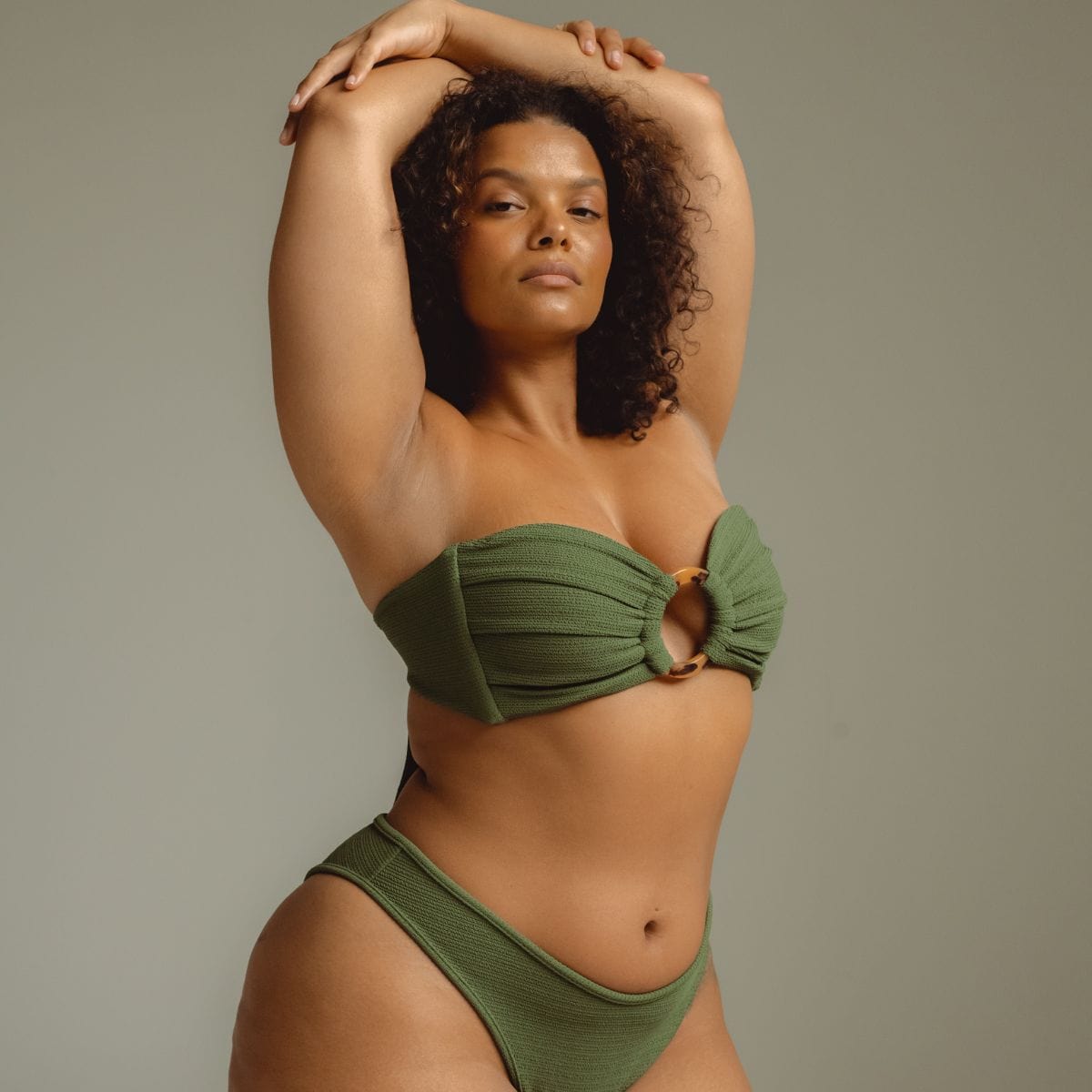 Women | Scrunch Tori Bandeau Bikini Top | Olive Micro Scrunch