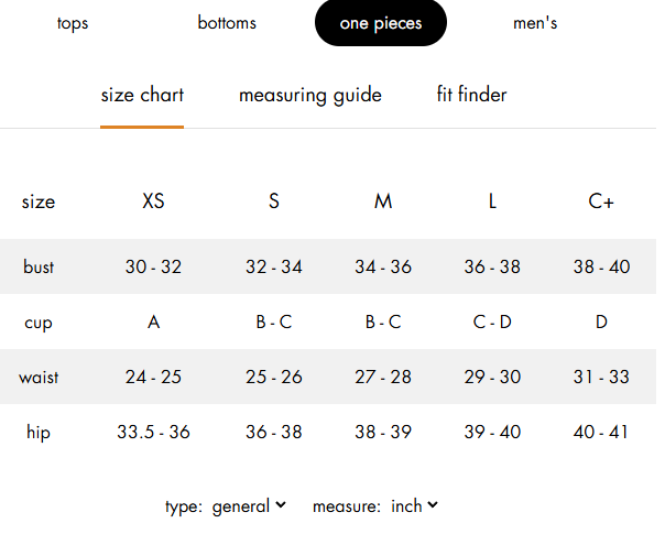 Product size guide