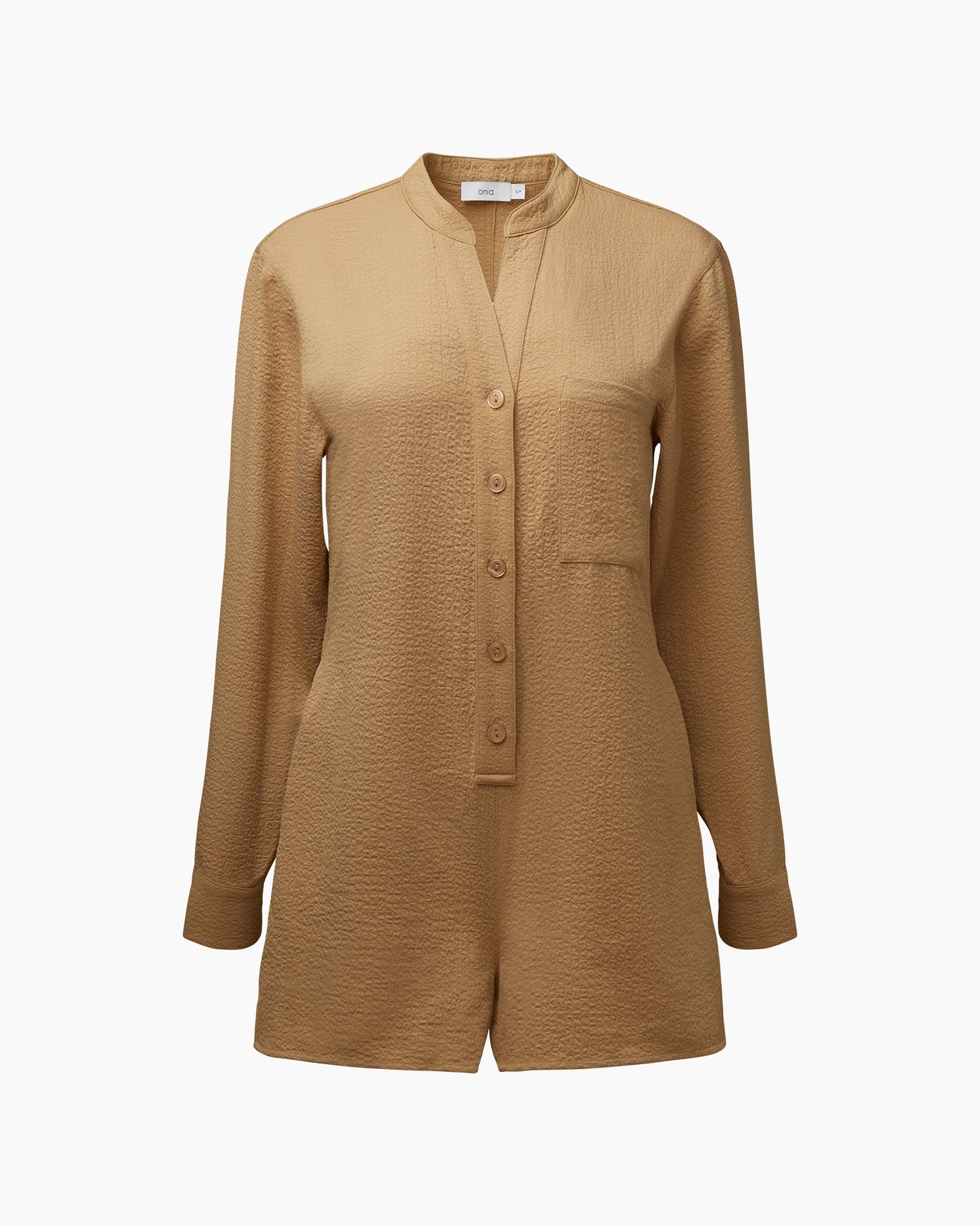 Womens | Crinkle Button Down Romper | Tan