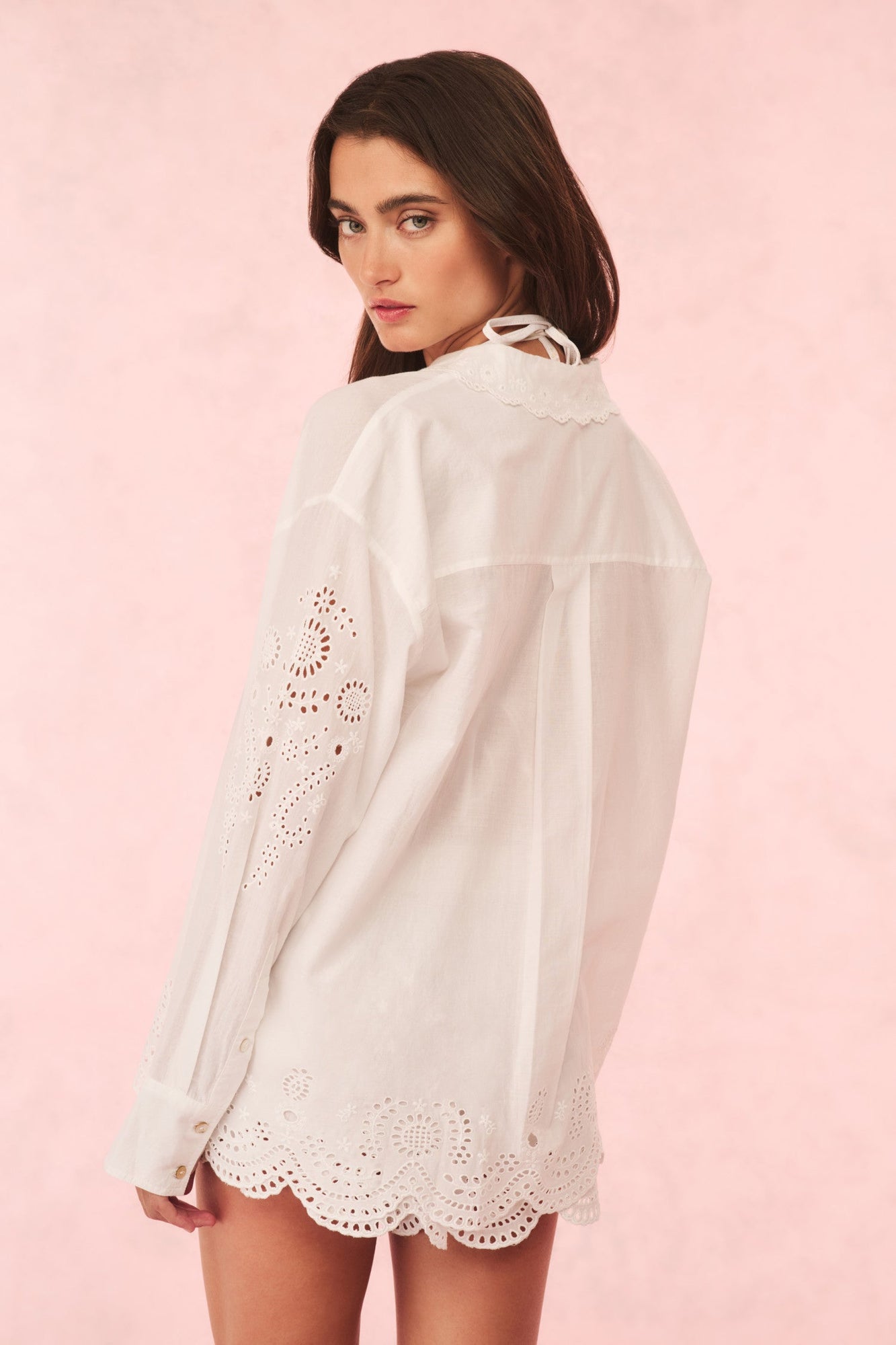 Orsay Cotton Eyelet Button Down Blouse | Optic White