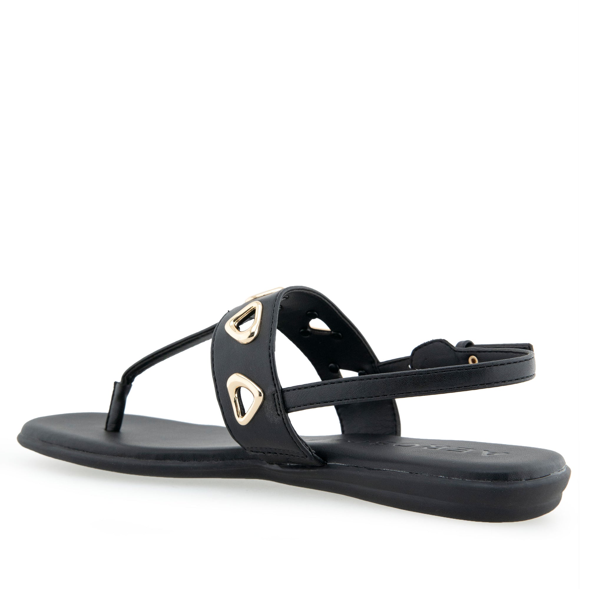 Iago Sandal Flat | Black Faux Leather