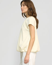 Renee | Orinda Shirred-Neck Bubble-Hem Blouse in Size Small