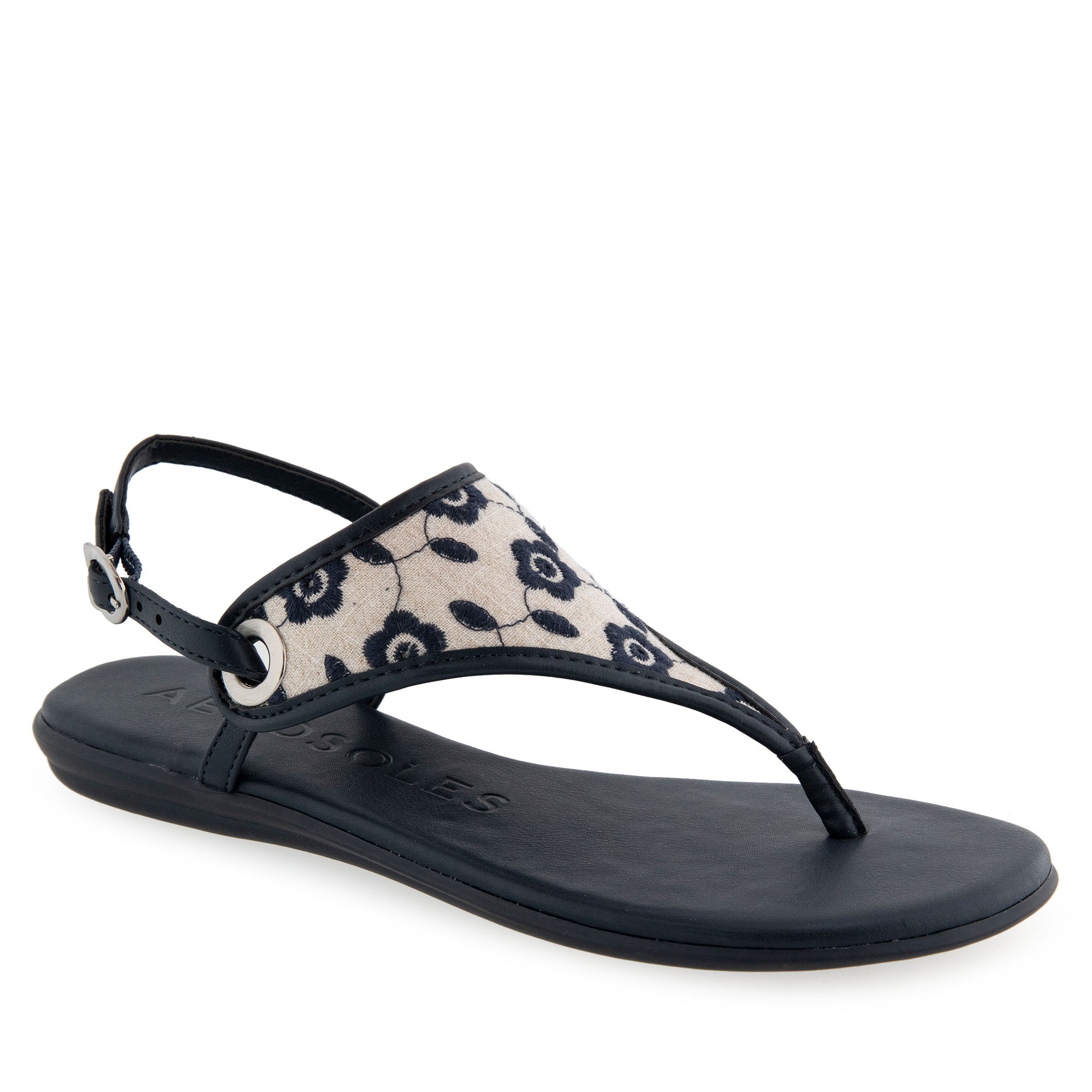 Conclusion Sandal Flat | Natural/Navy Floral Linen