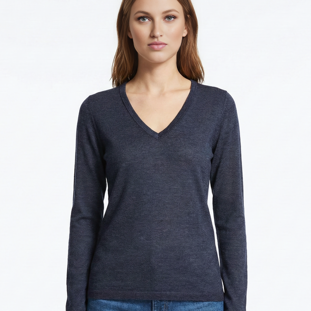 V Neck Sweater | Navy Melange