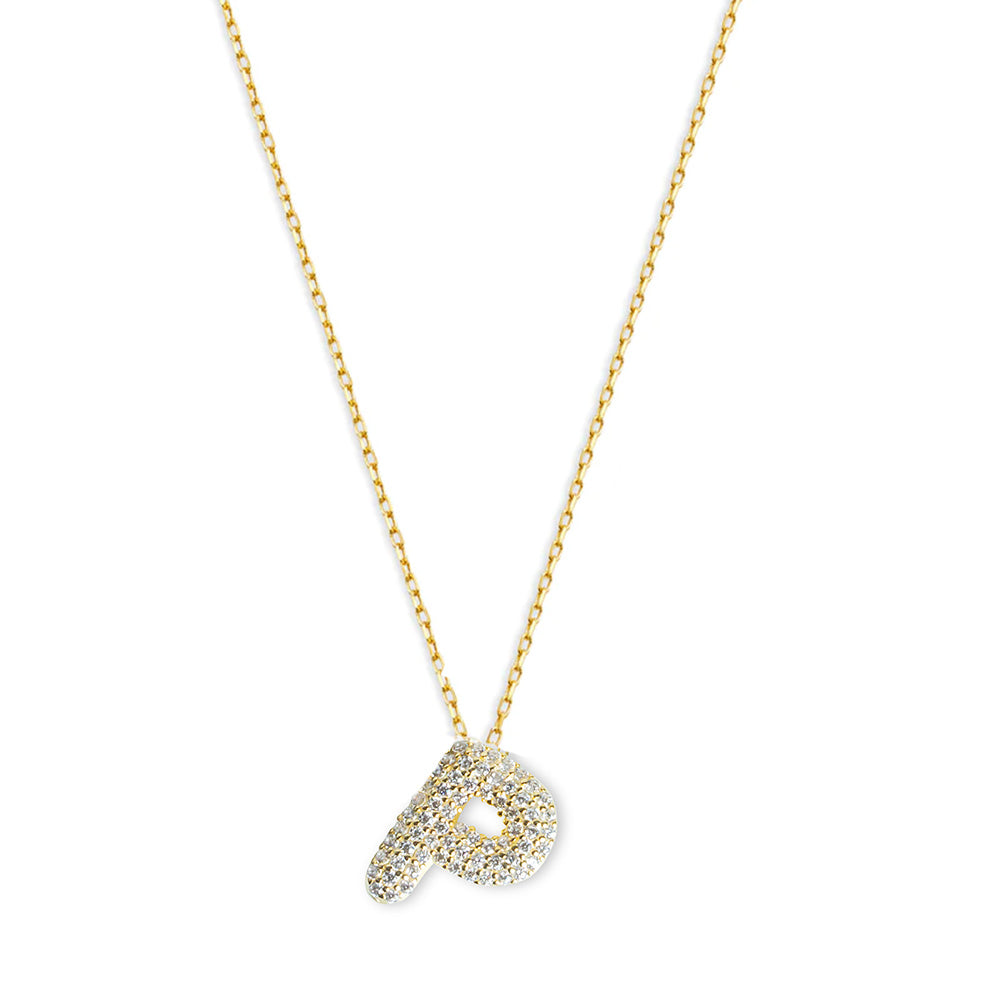 The Pave' Bubble Letter Pendant Necklace | 18KT Gold Vermeil & Sterling Silver