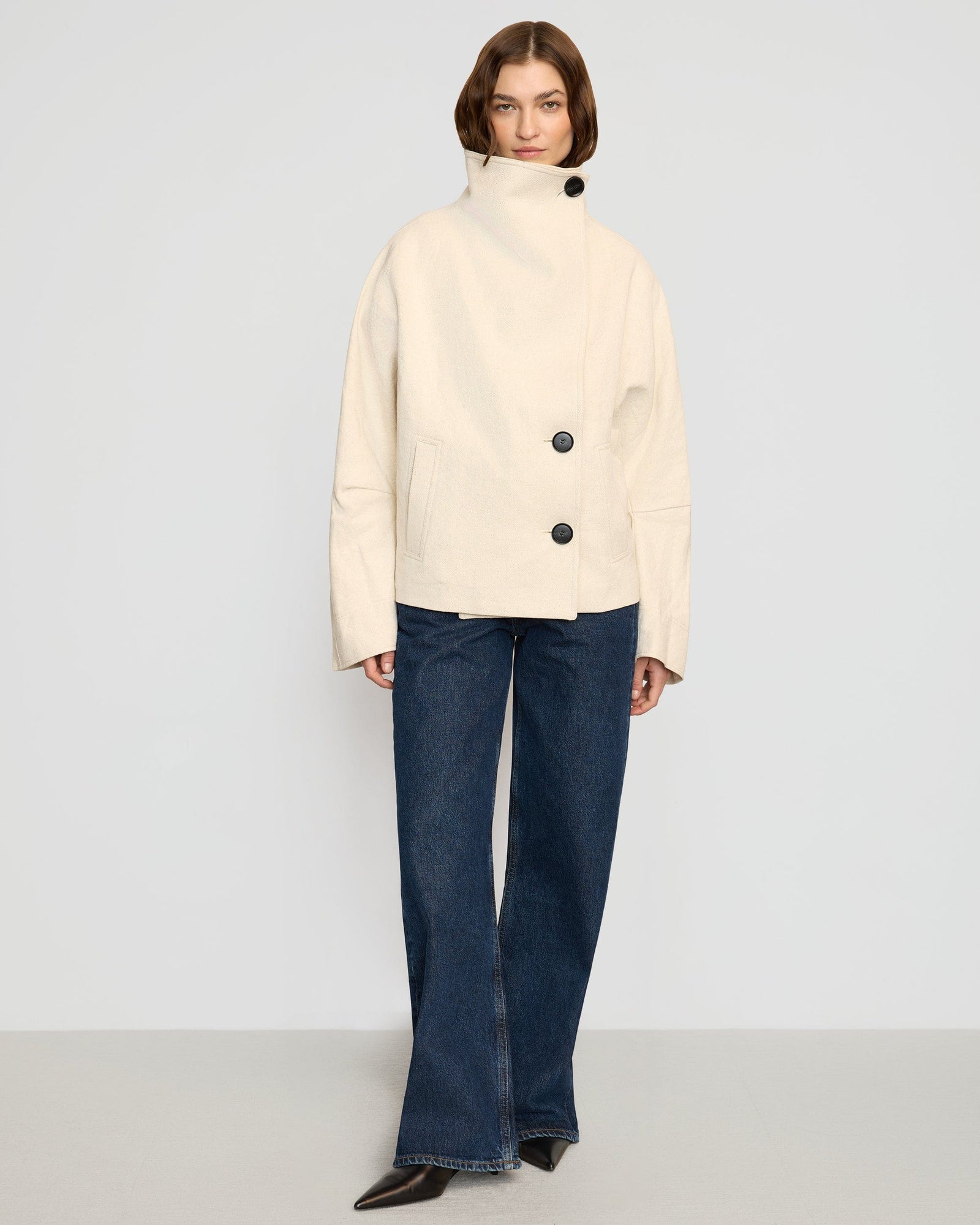 Pascia Collared Canvas Peacoat | Natural Cream