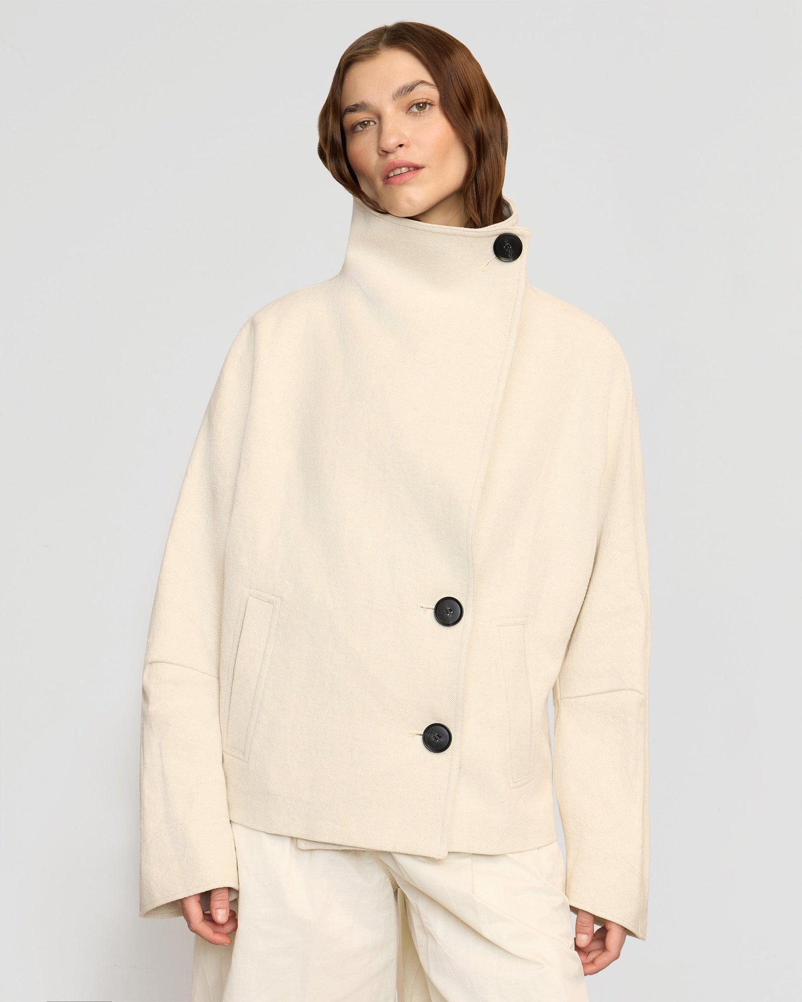Pascia Collared Canvas Peacoat | Natural Cream