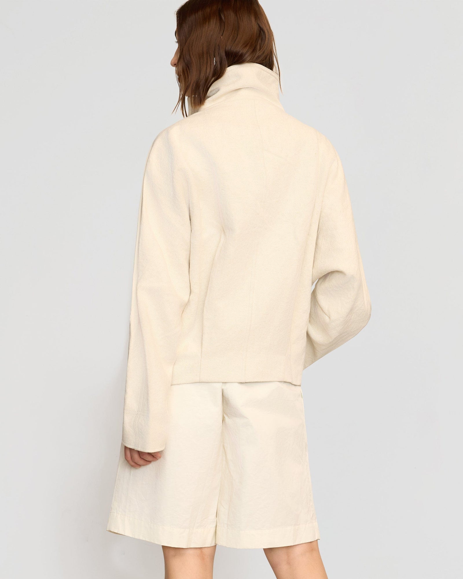 Pascia Collared Canvas Peacoat | Natural Cream