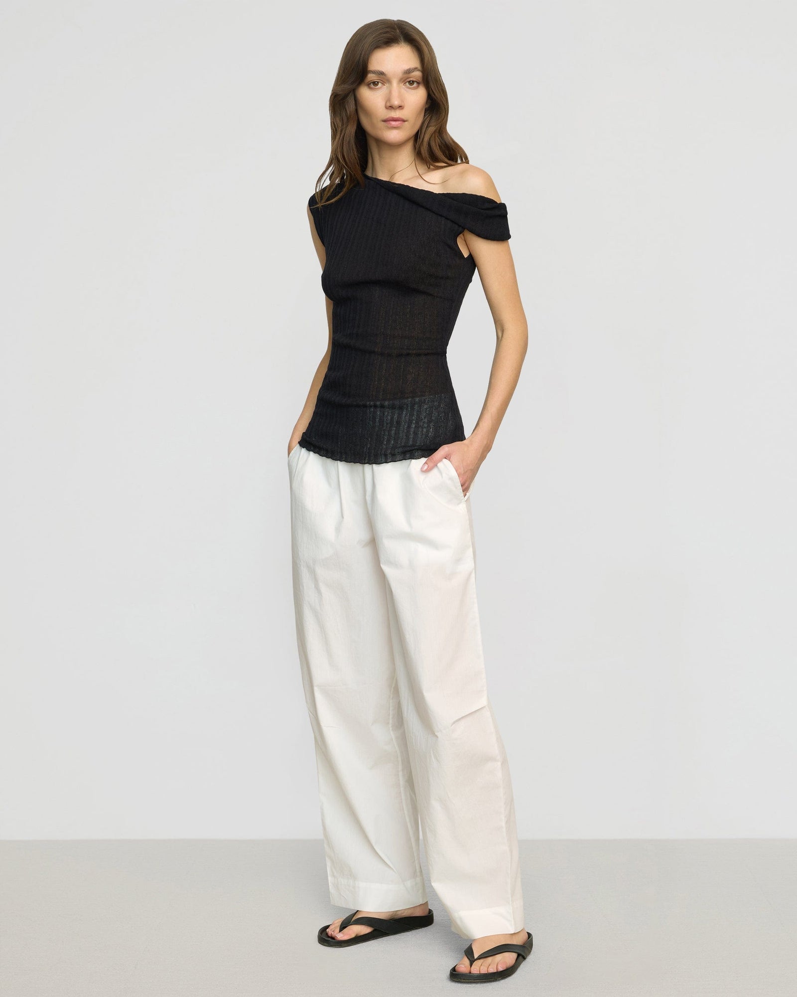 Paula Smocked-Waist Organic Cotton Pant | Soft White