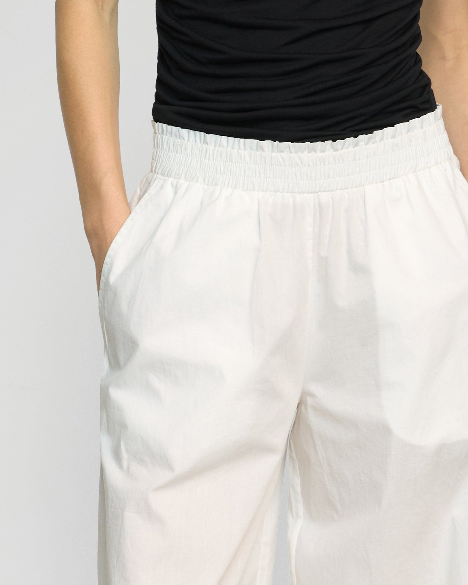 Paula Smocked-Waist Organic Cotton Pant | Soft White