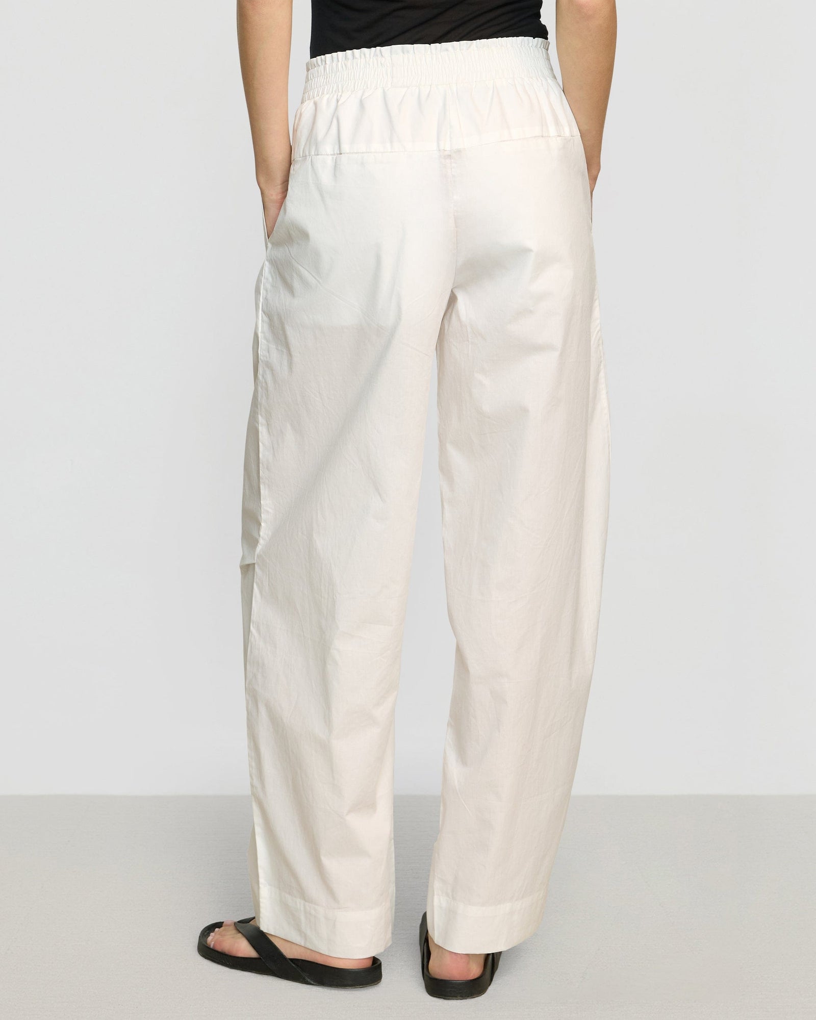 Paula Smocked-Waist Organic Cotton Pant | Soft White