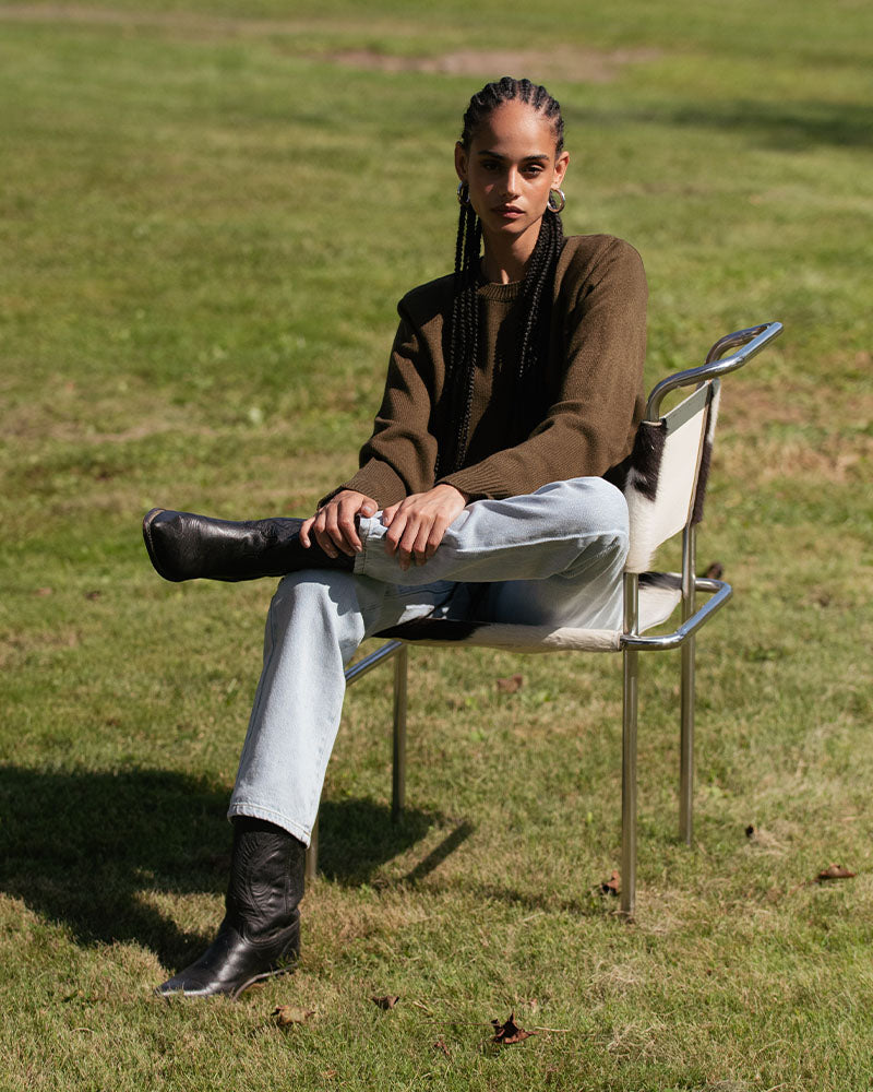 Shoulder Pad Cropped Sweater | Military Olive