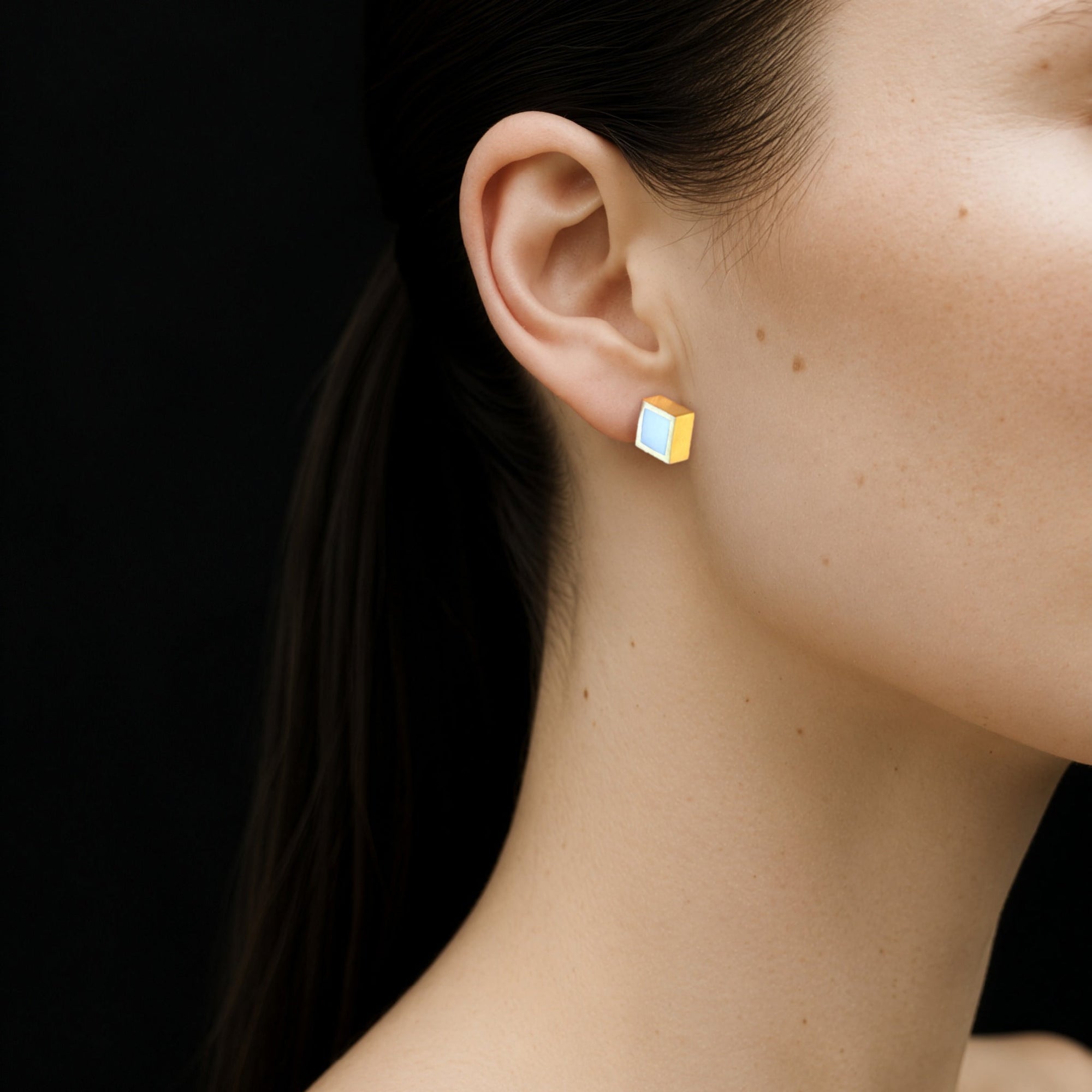 Phi Earrings | 18K Gold-Plated on Brass | White Agate