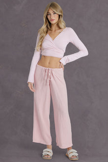 Women | Puckered Gingham Fly Front Linen Skipper | Cameo Pink