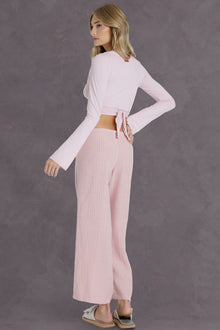 Women | Puckered Gingham Fly Front Linen Skipper | Cameo Pink