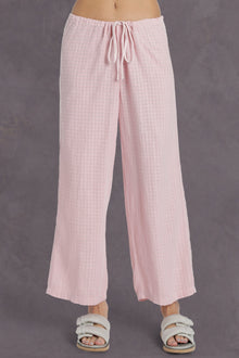 Women | Puckered Gingham Fly Front Linen Skipper | Cameo Pink