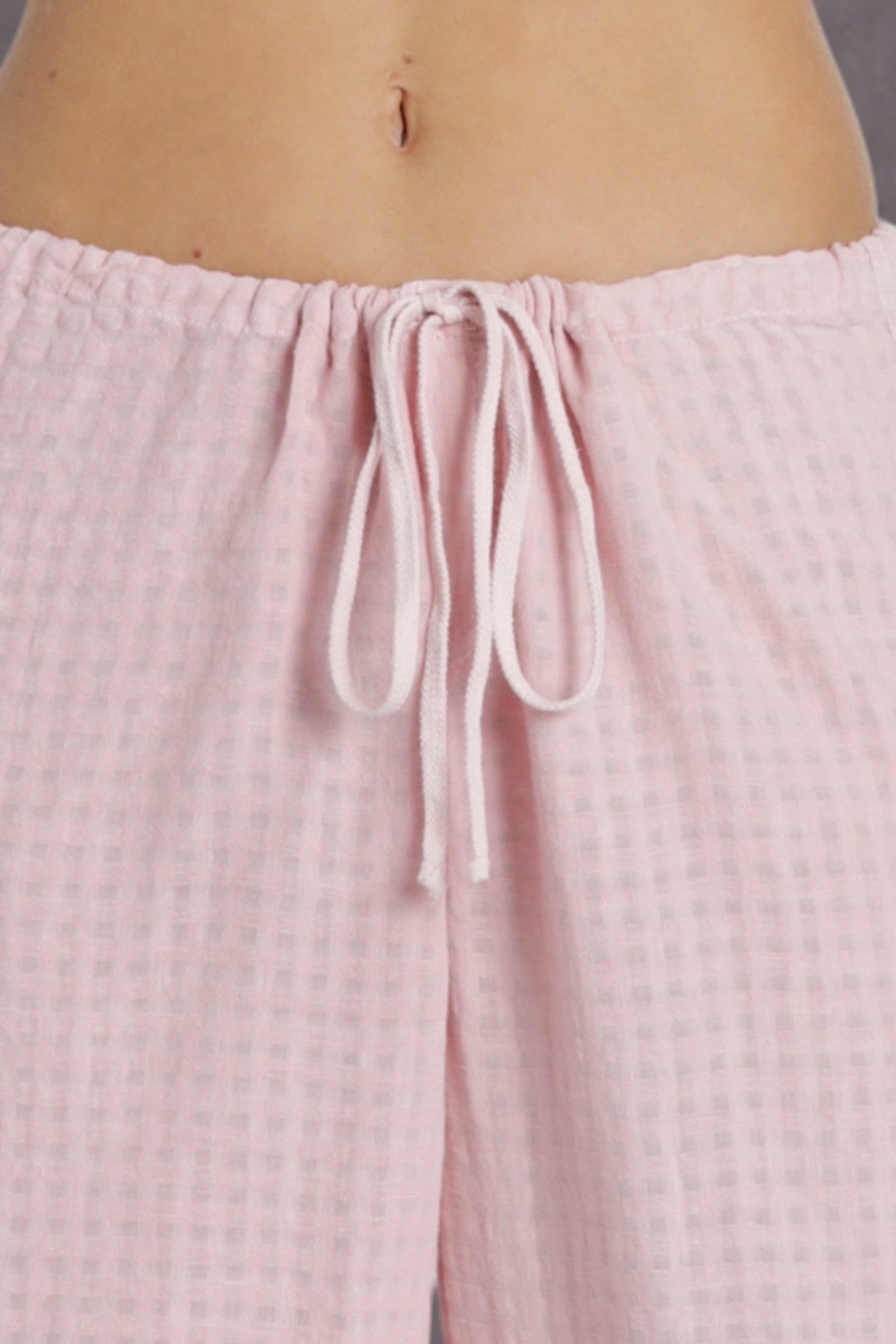 Women | Puckered Gingham Fly Front Linen Skipper | Cameo Pink