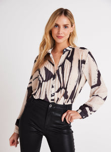 Knife Pleat Button Down | Ivory Mosaic Print