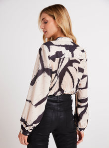 Knife Pleat Button Down | Ivory Mosaic Print
