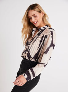Knife Pleat Button Down | Ivory Mosaic Print