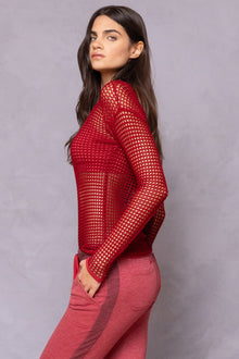 Women | Crochet Mesh Top | Crimson
