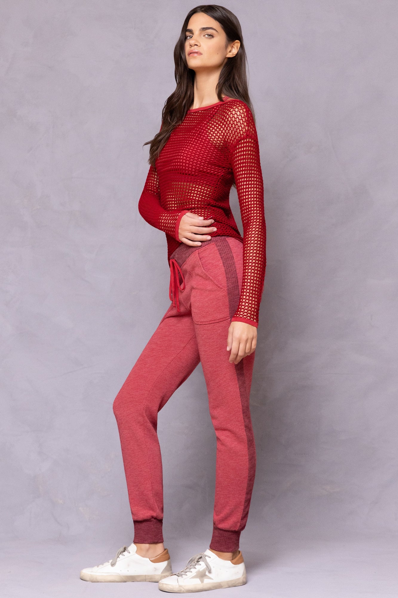 Women | Crochet Mesh Top | Crimson