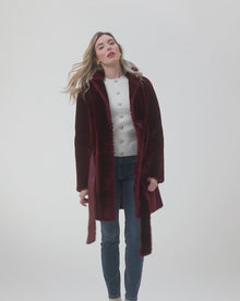 Reversible Shearling Lamb Jacket With Embroiderd Trim, Belt | Wine/Wine