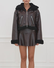 Vegan Leather Buckle Mini Skort | Dark Patina