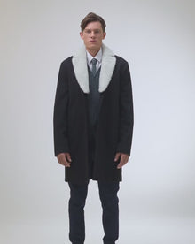Men | Loro Piana Wool Short Coat With Merino Shearling Lamb Trim | Black/White