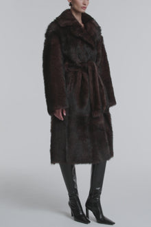 Model is Wearing the Nour Hammour Uma Plush Shearling Coat Brown Marble - Video