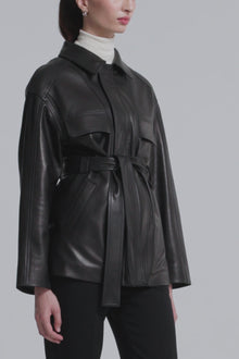 Model is Wearing Nour Hammour Zakary Soft Leather Jacket Black - Video