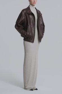 Model is Wearing Nour Hammour Ariste Fluid Leather Jacket Rich Brown - Video
