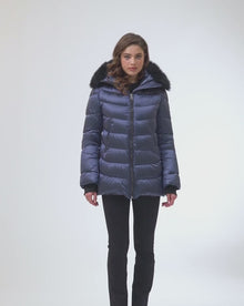 Après-Ski Jacket With Detachable Toscana Shearling Lamb Hood Trim | Ocean Blue/Black (V1)