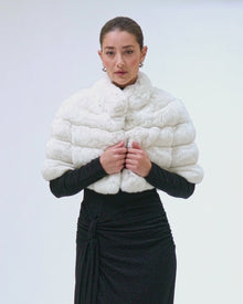 Horizontal Chinchilla Bolero With Cropped Sleeves | White
