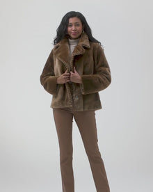 Reversible Select Shearling Lamb Jacket With Embroidered Trim | Camel/Camel