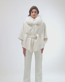Select Wool Belted Cape with Select Lamb Collar | Ivory